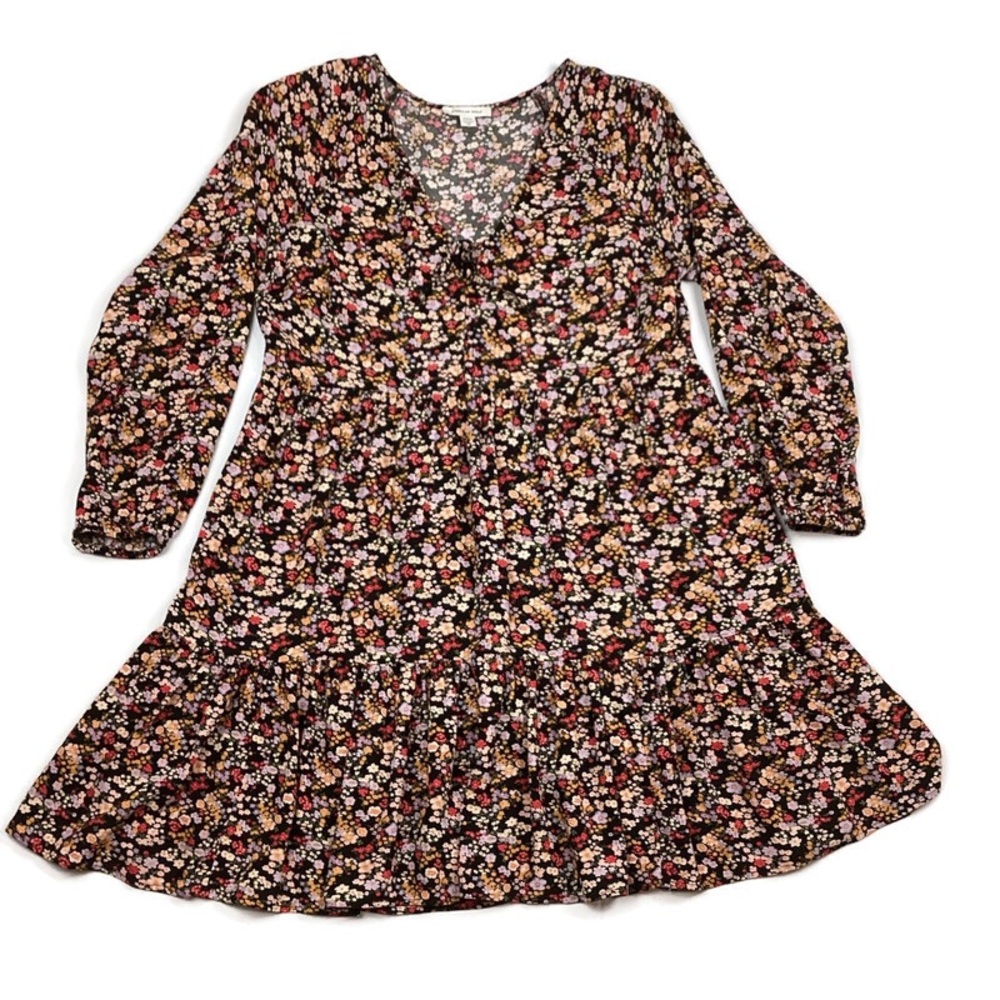 American Eagle Outfitters Long Sleeve Floral Tiered Ruffle Mini Dress
